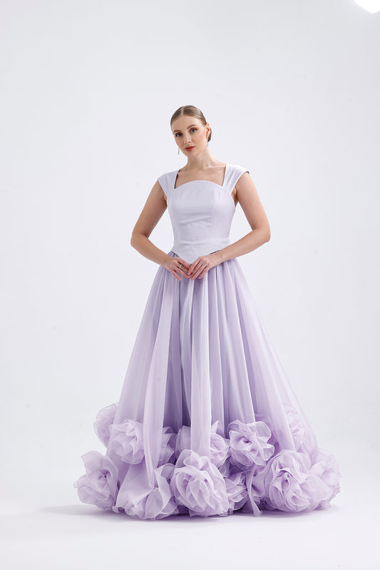 𝐅𝐋𝐎𝐑𝐀 Askılı Krep Beden Organze Kloş Etek Çiçek Aplikli