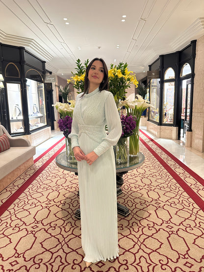 𝐒𝐀𝐌𝐈𝐑𝐀 Pleated Portable Collar Hijab Chiffon Evening Dress