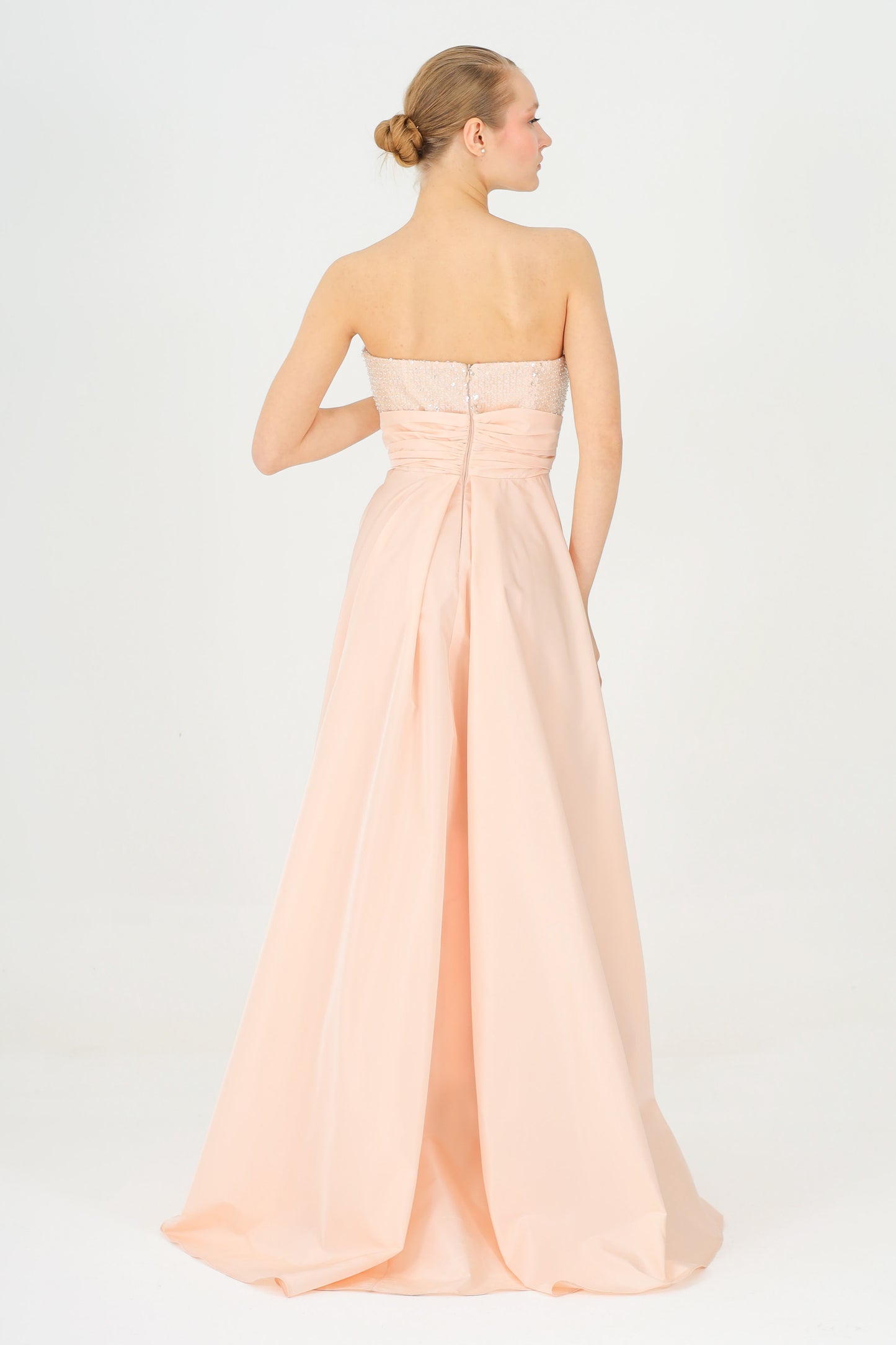 𝐏𝐄𝐑𝐑𝐘 Strapless Stoned Collar Taffeta Long Evening Dress