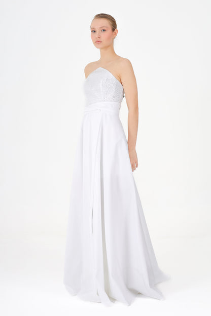 𝐏𝐄𝐑𝐑𝐘 Strapless Stoned Collar Taffeta Long Evening Dress