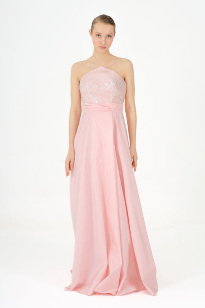 𝐏𝐄𝐑𝐑𝐘 Strapless Stoned Collar Taffeta Long Evening Dress