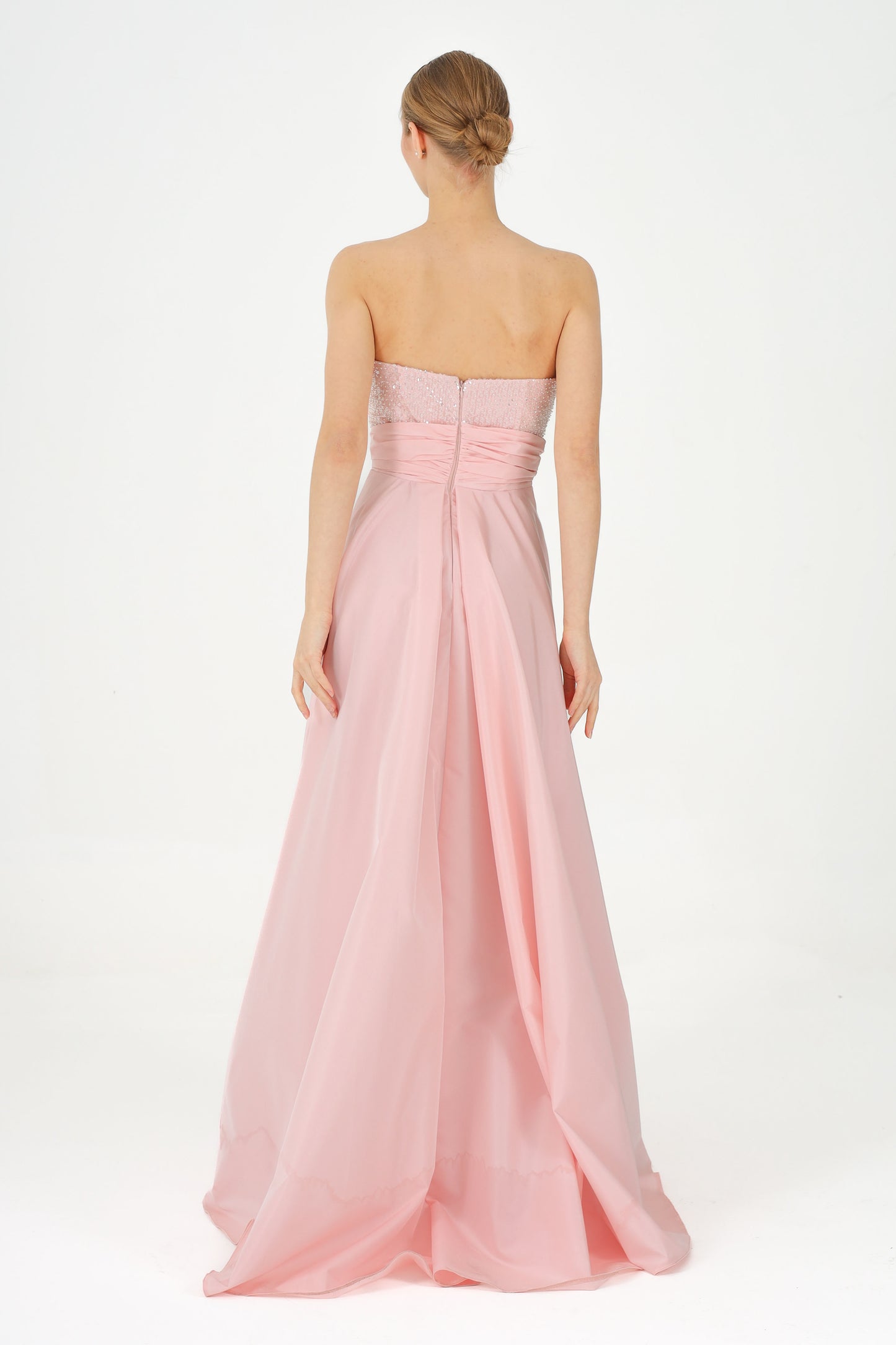 𝐏𝐄𝐑𝐑𝐘 Strapless Stoned Collar Taffeta Long Evening Dress