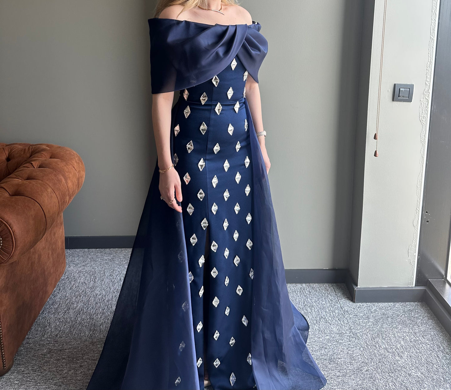 𝐒𝐇𝐄𝐋𝐁𝐘 Off Shoulder Organza Embroidered Long Evening Dress